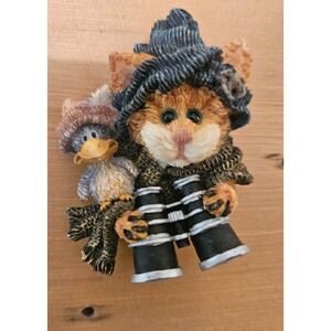 Cat & Bird‎ Figurine with Binoculars Whimsical Decor Shelf Sitter VINTAGE